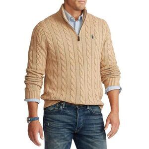 Polo Ralph Lauren Cable Knit Quarter Zip Sweater Tan Beige Pony Logo Men’s XXL